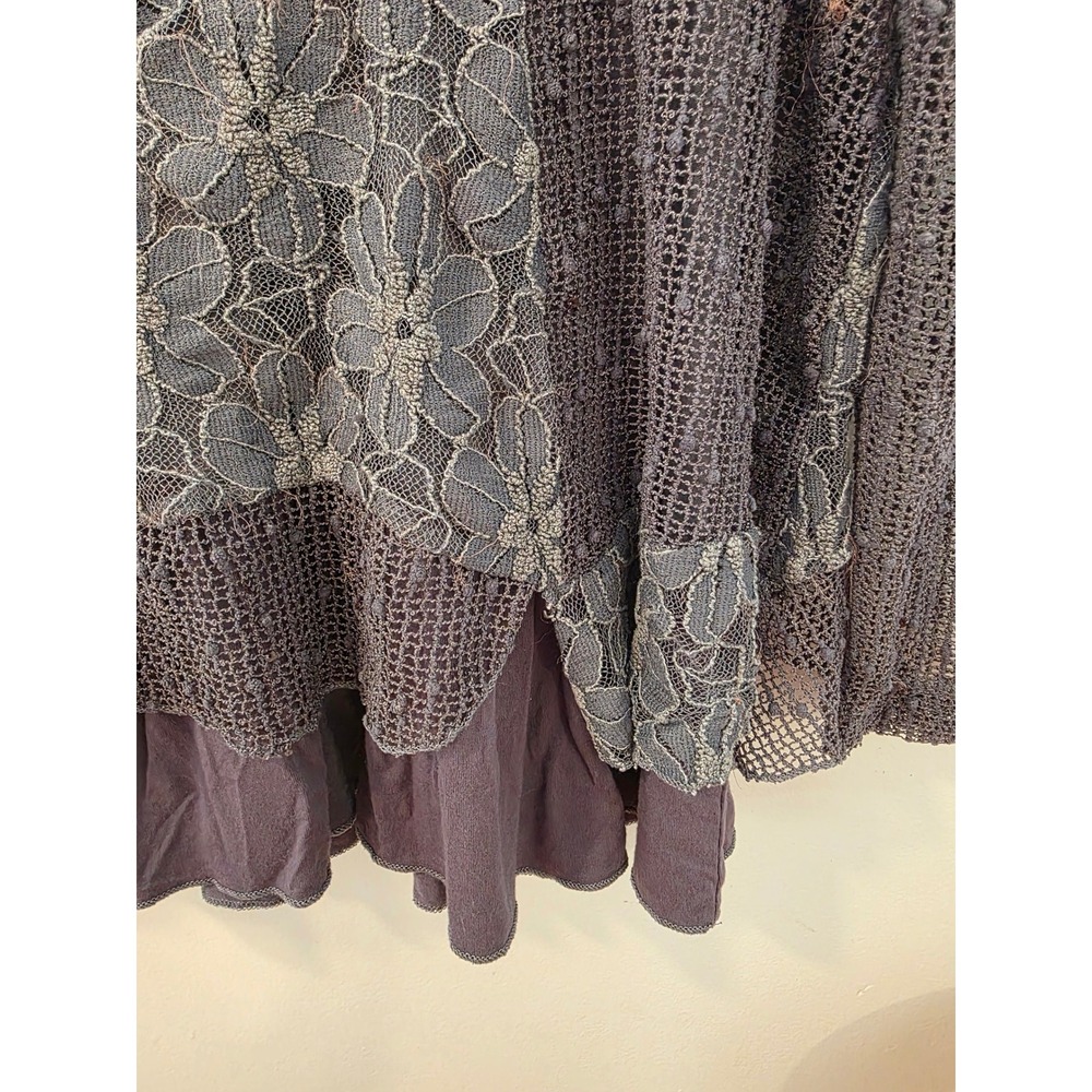Indigo Soul Whimsigoth Gray Mixed Media Lace Tunic Top Fairy Grunge Boho M - Picture 4 of 12